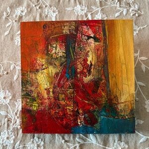 Lorri Kelly Abstract Red and Blue Canvas Art 8”x8”